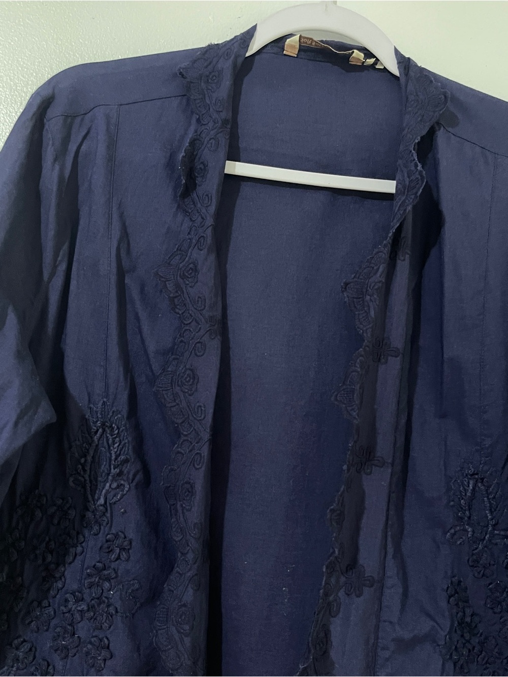 Soft Surroundings XL Navy Blue Embroidered Cotton Duster Cardigan - Picture 4 of 11
